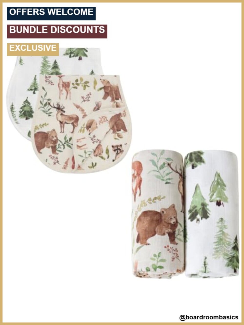 Muslin Baby Burp Cloths Swaddle Blankets Bamboo Cotton Woodland Animals